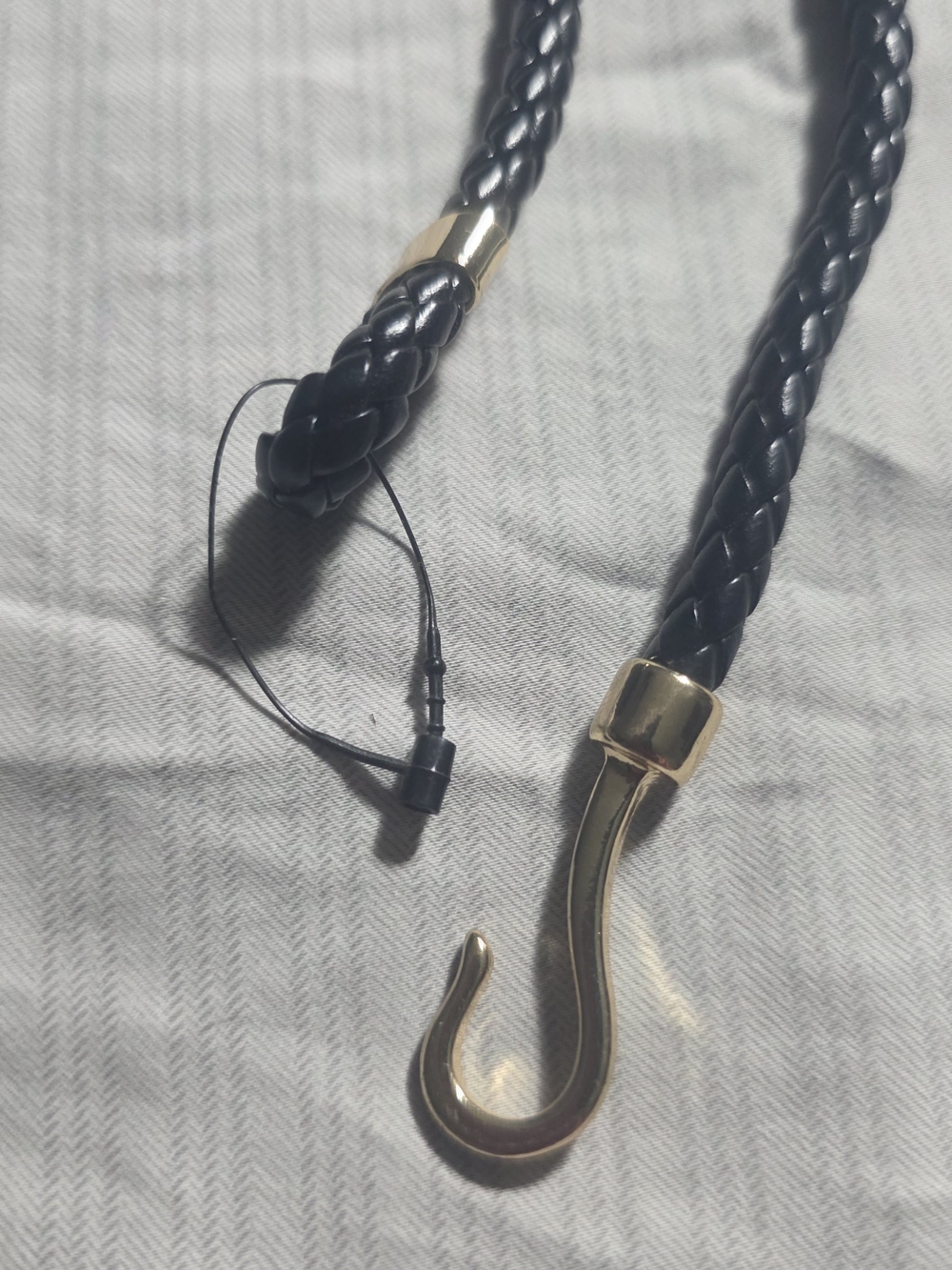 Black Braided Faux Leather Cord with Gold Hook Accent, Wristlet/Bracelet
